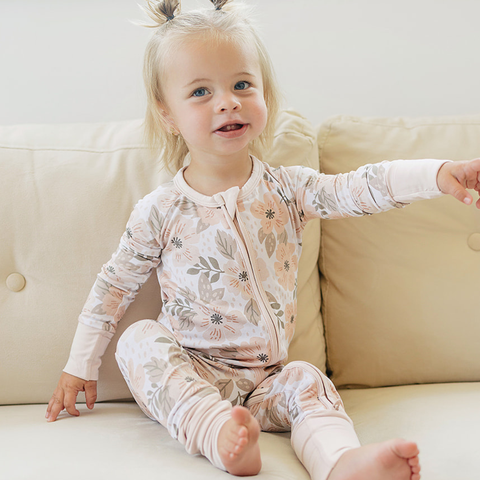 Convertible Romper - Neutral Floral: 0-3 months Dolly Lana