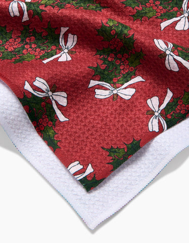 Christmas Berry Bow Tea Towel Geometry