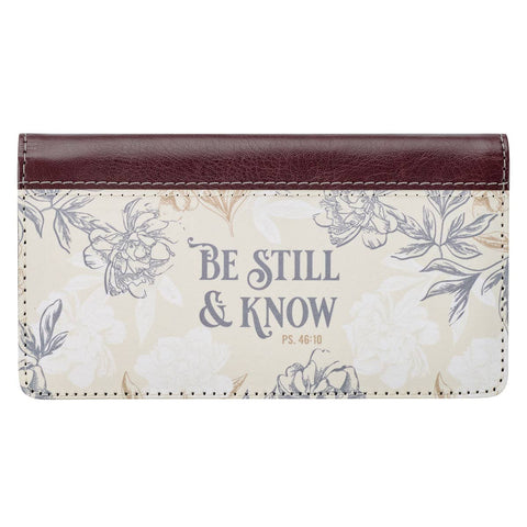 Be Still & Know Neutral Florals Faux Leather Checkbook Cover Christian Art Gifts