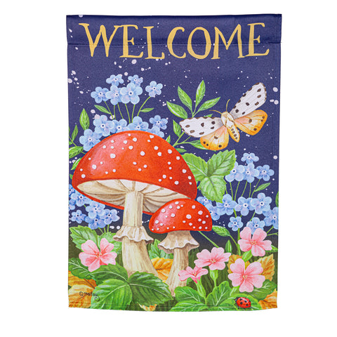 Welcome Mushroom Suede Garden Flag Evergreen Enterprises