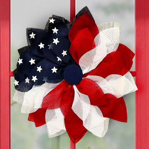 Rustic Burlap Patriotic 22" Wreath, American Flag Style OrnamentallyYou