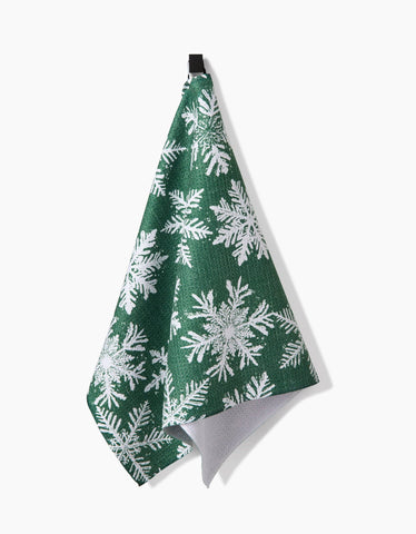 Snowy Days Green Tea Towel Geometry