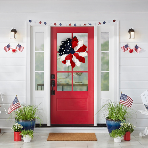 Rustic Burlap Patriotic 22" Wreath, American Flag Style OrnamentallyYou