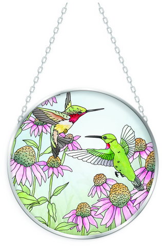 Coneflower & Hummingbirds - 4.5" Medium Glass Suncatcher Bridgeton Hall