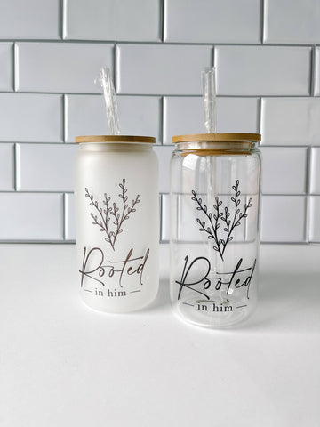 Rooted In Him Glass Can: Frosted - Treehouse Gift & Home - Onalaska Wisconsin