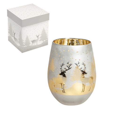 18oz Stemless Glass with Ion Plating and Etched Decoration, Silver, Buck Evergreen Enterprises