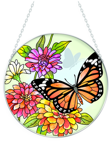 Butterfly Garden Monarch - 6.5" Large Round Glass Suncatcher Bridgeton Hall