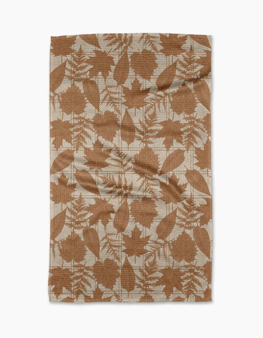 Autumnal Leaves Gold Tea Towel Geometry