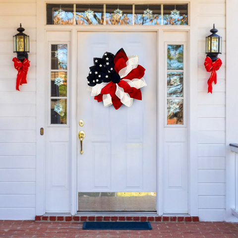Rustic Burlap Patriotic 22" Wreath, American Flag Style OrnamentallyYou