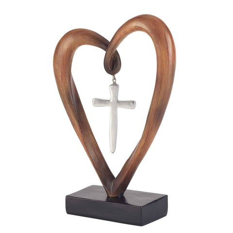 HEART SILVER CROSS TABLETOP FIGURINE Dicksons