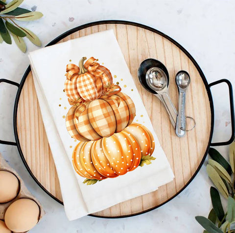 Fall Autumn Orange Checkered Pumpkins Flour Sack Tea Towel Avery Lane Gifts