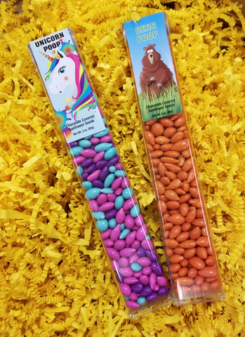 Bear Poop, Orange colored Sunny Seeds in 3 oz tubes Sunflower Food Company