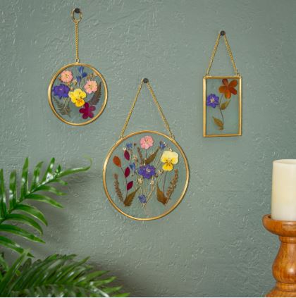 Pressed Flowers Glass Wall Decor, Set of 3 Evergreen Enterprises