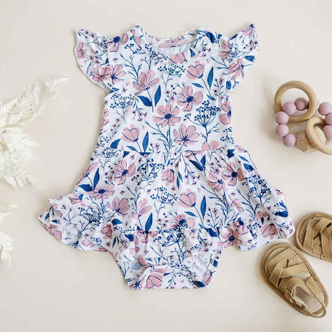 Bodysuit Twirl Dress | Blue Floral: 6-12M Dolly Lana