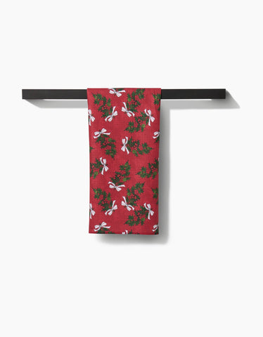 Christmas Berry Bow Tea Towel Geometry