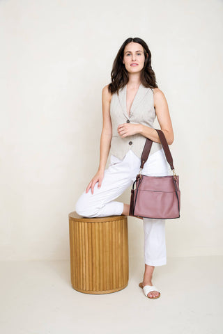 M1867 Lyla 2-in-1 Bucket Bag w/ Guitar Strap: Camel/Coffee Jen & Co.