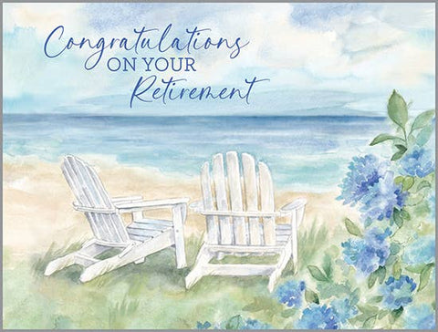 Retirement Greeting Card - Adirondack Chairs and Flowers - Treehouse Gift & Home - Onalaska Wisconsin