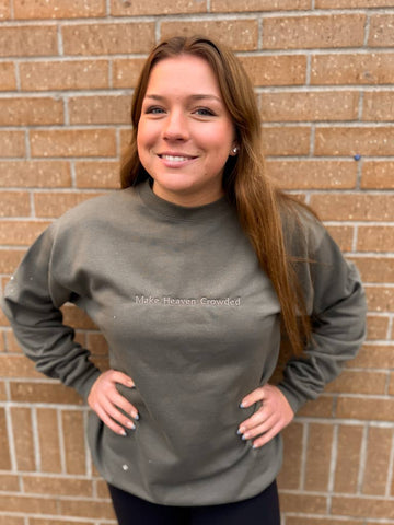 Make Heaven Crowded Crewneck - Fatigue Green: XL - Treehouse Gift & Home - Onalaska Wisconsin