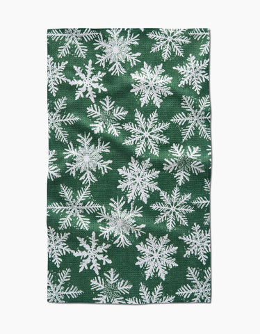 Snowy Days Green Tea Towel Geometry