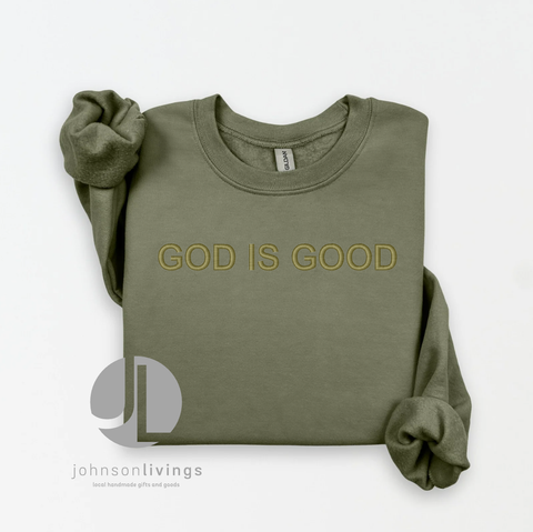 God Is Good Crewneck:Tan/XL - Treehouse Gift & Home - Onalaska Wisconsin