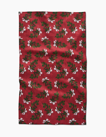 Christmas Berry Bow Tea Towel Geometry
