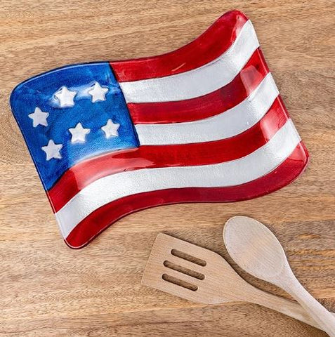 Fused Glass American Flag Plate Transpac