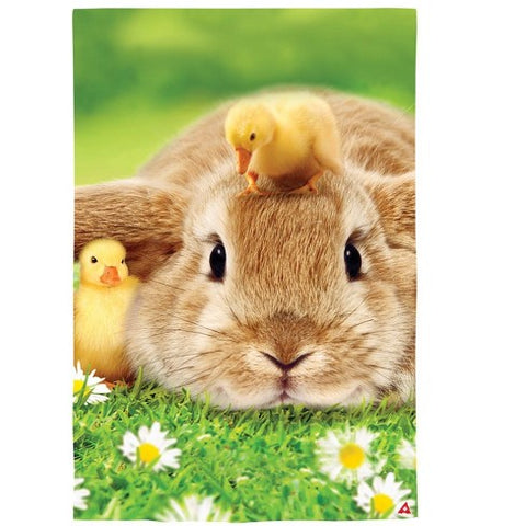 Bunny and Duckling Lustre Garden Flag Evergreen Enterprises