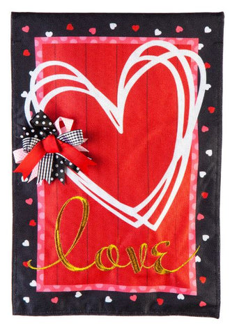 Scattered Hearts and Bow Garden Burlap Flag Evergreen Enterprises