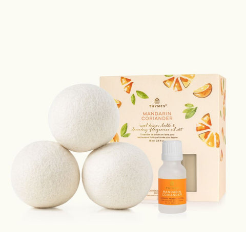 Mandarin Coriander Wool Dryer Balls & Laundry Fragrance Oil Set Thymes