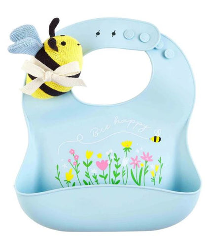 BLUE GIRL SILICONE BIB RATTLE Mud Pie