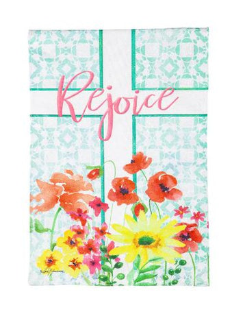 Rejoice Cross Burlap Garden Flag Evergreen Enterprises