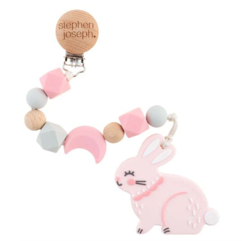 SILICONE PACIFIER CLIP BUNNY (S22) Stephen Joseph