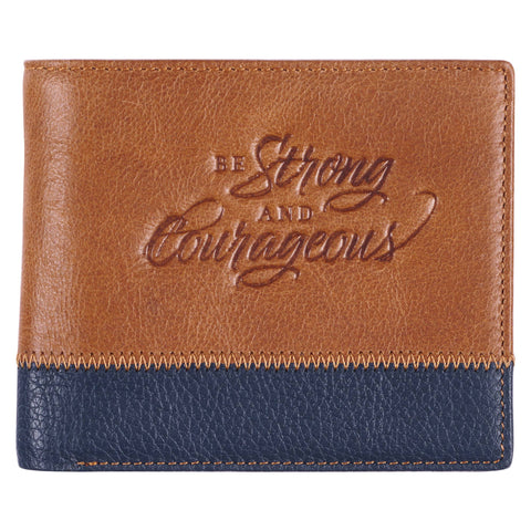 Wallet Leather Two-tone Be Strong & Couragous Josh. 1:9 Christian Art Gifts