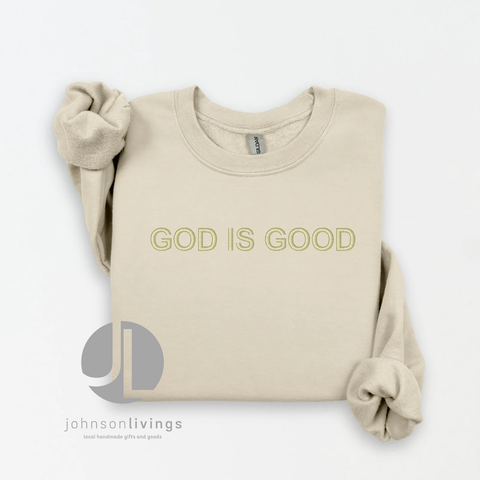 God Is Good Crewneck : Tan / L - Treehouse Gift & Home - Onalaska Wisconsin