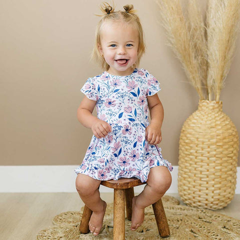 Bodysuit Twirl Dress | Blue Floral: 6-12M Dolly Lana