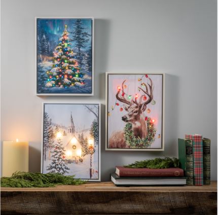 16" H x 12" L LED Christmas Canvas with White Frame - Treehouse Gift & Home - Onalaska Wisconsin
