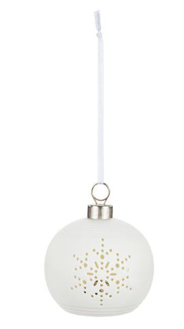 White Lit Ceramic Round Snowflake Ornament DEMDACO