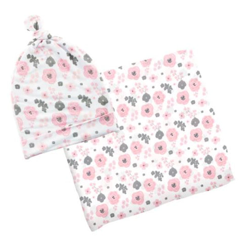 BAMBOO BLANKET & BEANIE SET FLORAL (S22) Stephen Joseph
