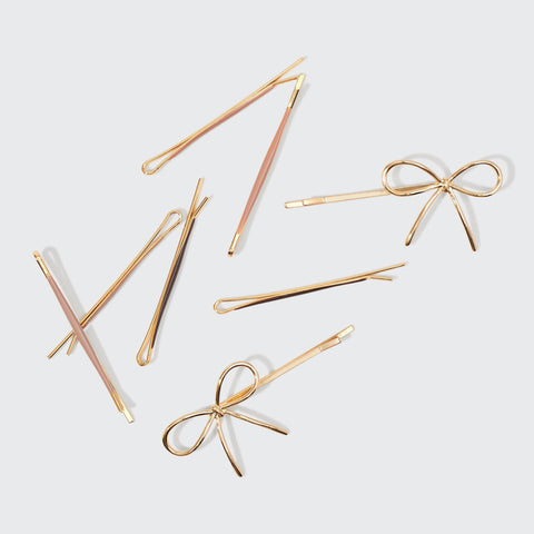 Metal Enamel Cloud & Bow Bobby Pins 8pc Set - Rosewood KITSCH