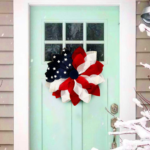 Rustic Burlap Patriotic 22" Wreath, American Flag Style OrnamentallyYou