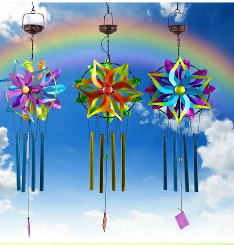 Solar Kinetic Wind Chime w/ Metal Stand-Asst'd Display of Alpine