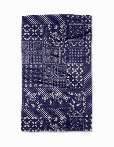 Blossoming Bandanna Blue Tea Towel Geometry
