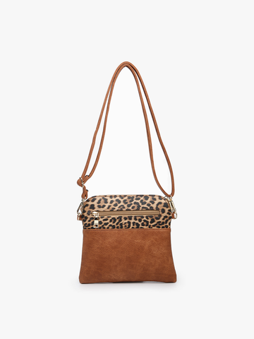 M1785 Tara Double Zip Crossbody Bag/Wristlet: Leopard-Mustard Jen & Co.