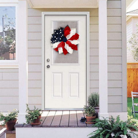 Rustic Burlap Patriotic 22" Wreath, American Flag Style OrnamentallyYou