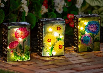FLORAL HAND PAINTED SOLAR LANTERN Evergreen Enterprises