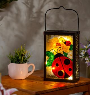 SOLAR HAND PAINTED LANTERN, LADY BUG Evergreen Enterprises