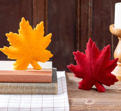 Maple Leaf Flocked Ceramic Table Décor, Asst, 6.25"L Evergreen Enterprises