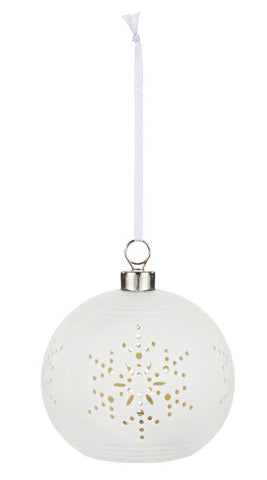 White LED Ceramic Snowflake Ornament DEMDACO