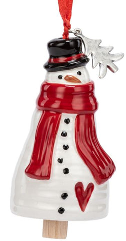 Holiday Spirit Snowman Red Heart Mini Bell Ornament Demdaco