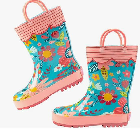 RAINBOOTS TURQUOISE FLORAL SZ6 (S24) Stephen Joseph